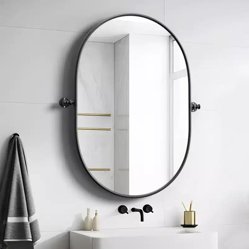MAYEERTY Miroir suspendu en fer en forme de rail, quincaillerie noire 31x24x2in, double face