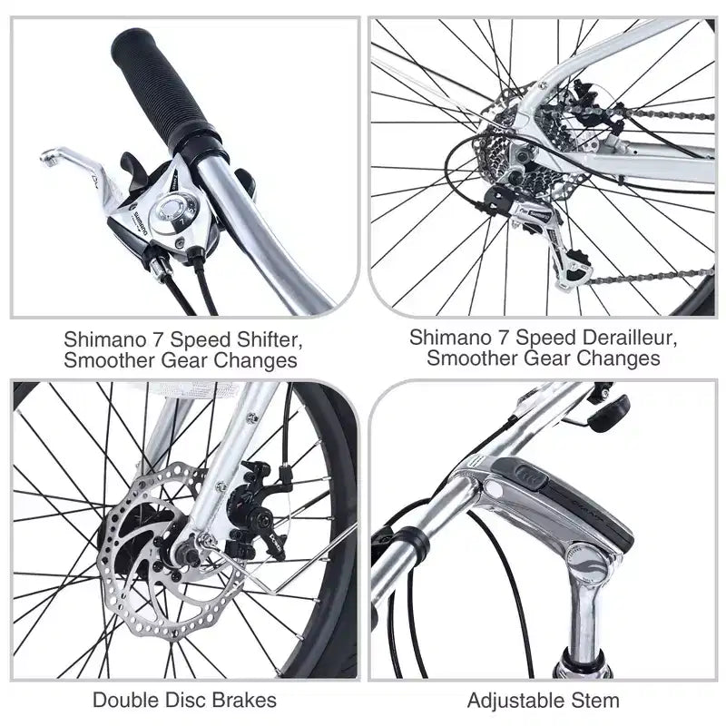 Vélo cargo NAYSAYE 7 vitesses, cadre en alliage, vélo pour adultes pour les trajets quotidiens, argent, 65*27.56*42.13