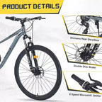 NAYSAYE VTT 27,5 pouces 8 vitesses avec suspension avant Cadre en acier durable pour hommes et femmes Aventures tout-terrain, Gris, 68,5*27,1*40,55