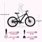 NAYSAYE Vélo VTT Cadre en acier durable avec suspension pour enfants, activités de plein air, rose, 63.78*24.8*37.2