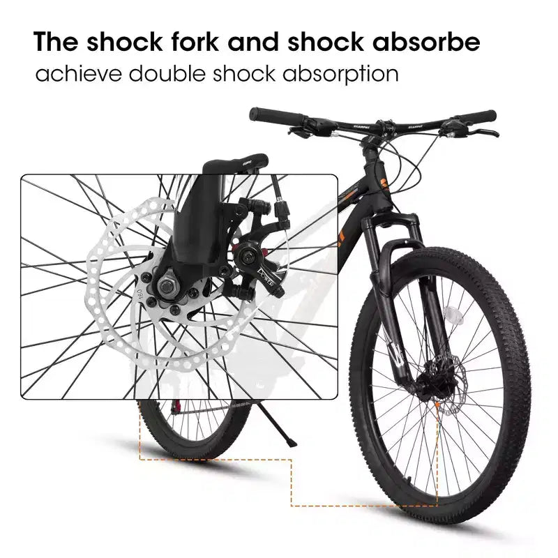 NAYSAYE Vélo 26 pouces Cadre acier 21 vitesses VTT avec double suspension Vélo adulte pour cyclisme en extérieur, Noir, 67*25*40