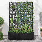 MAYEERTY Planter Box with Trellis Iron Black Spring Leaf 01 Louvered Classic Combined Style 72x47x16in 3-Piece Set