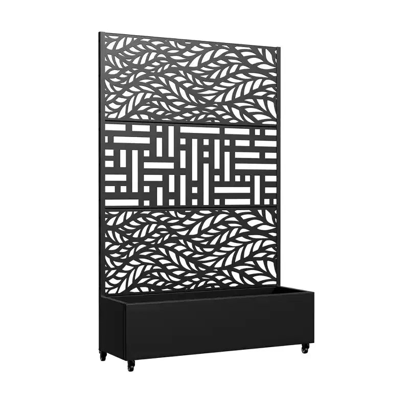 Jardinière MAYEERTY avec Treillis en Fer Noir Motif Feuille de Printemps 01 Style Classique Persienné Combiné 72x47x16po Ensemble de 3 Pièces