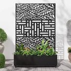 Jardinière MAYEERTY avec Treillis en Fer Noir Motif Feuille de Printemps 01 Style Classique Persienné Combiné 72x47x16po Ensemble de 3 Pièces