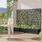 Jardinière MAYEERTY avec Treillis en Fer Noir Motif Feuille de Printemps 01 Style Classique Persienné Combiné 72x47x16po Ensemble de 3 Pièces