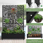 Jardinière MAYEERTY avec Treillis en Fer Noir Motif Feuille de Printemps 01 Style Classique Persienné Combiné 72x47x16po Ensemble de 3 Pièces