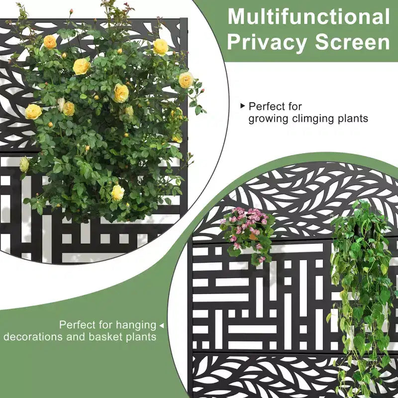 Jardinière MAYEERTY avec Treillis en Fer Noir Motif Feuille de Printemps 01 Style Classique Persienné Combiné 72x47x16po Ensemble de 3 Pièces
