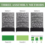 Jardinière MAYEERTY avec Treillis en Fer Noir Motif Feuille de Printemps 01 Style Classique Persienné Combiné 72x47x16po Ensemble de 3 Pièces