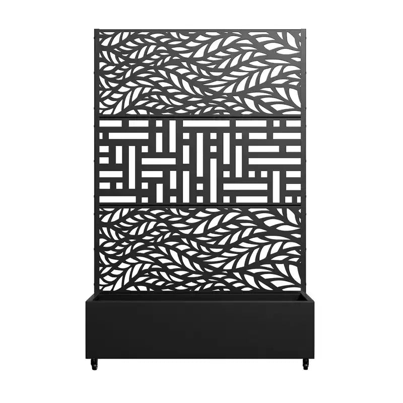 Jardinière MAYEERTY avec Treillis en Fer Noir Motif Feuille de Printemps 01 Style Classique Persienné Combiné 72x47x16po Ensemble de 3 Pièces