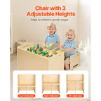 Ensemble table et chaises de sevrage Montessori VEVOR, ensemble table et chaises en bois pour tout-petits avec 2 chaises, chaises et table d'activités réglables en hauteur, naturel