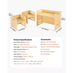 Ensemble table et chaises de sevrage Montessori VEVOR, ensemble table et chaises en bois pour tout-petits avec 2 chaises, chaises et table d'activités réglables en hauteur, naturel