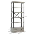 Étagère à livres à 6 niveaux avec tiroir de rangement, étagère en métal de 205 cm de hauteur, étagère de rangement ouverte pour salon, bureau, chambre à coucher, bibliothèque à domicile