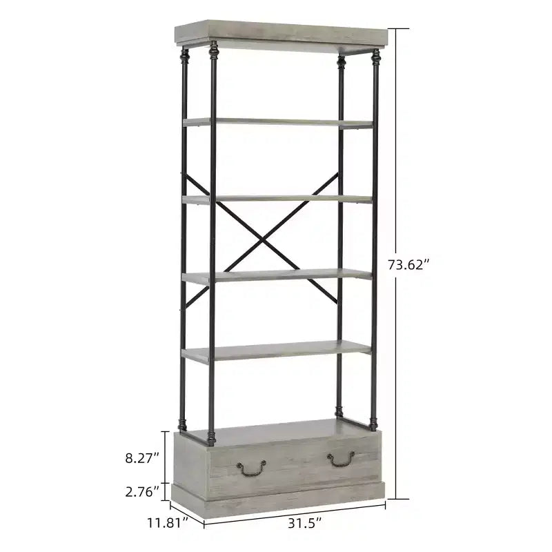 Étagère à livres à 6 niveaux avec tiroir de rangement, étagère en métal de 205 cm de hauteur, étagère de rangement ouverte pour salon, bureau, chambre à coucher, bibliothèque à domicile