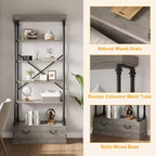 Étagère à livres à 6 niveaux avec tiroir de rangement, étagère en métal de 205 cm de hauteur, étagère de rangement ouverte pour salon, bureau, chambre à coucher, bibliothèque à domicile