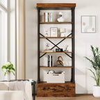 Étagère à livres à 6 niveaux avec tiroir de rangement, étagère en métal de 205 cm de hauteur, étagère de rangement ouverte pour salon, bureau, chambre à coucher, bibliothèque à domicile