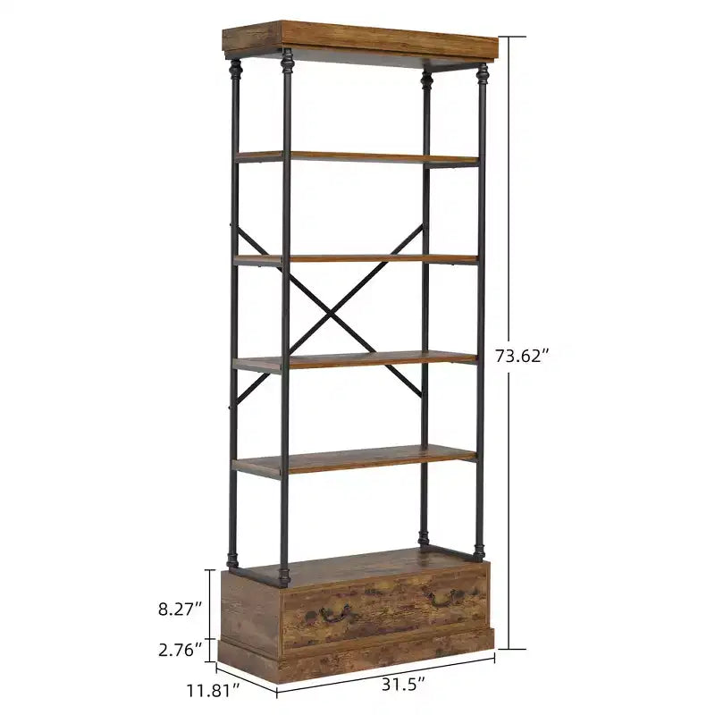 Étagère à livres à 6 niveaux avec tiroir de rangement, étagère en métal de 205 cm de hauteur, étagère de rangement ouverte pour salon, bureau, chambre à coucher, bibliothèque à domicile