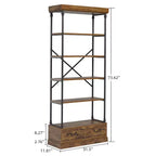 Étagère à livres à 6 niveaux avec tiroir de rangement, étagère en métal de 205 cm de hauteur, étagère de rangement ouverte pour salon, bureau, chambre à coucher, bibliothèque à domicile