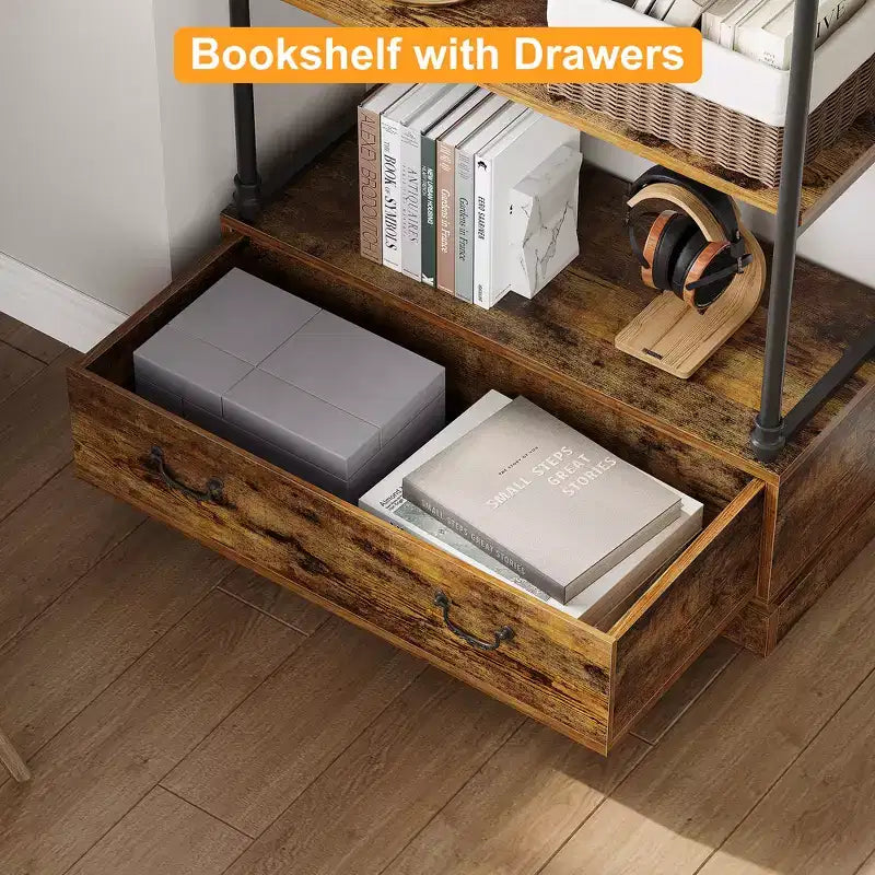 Étagère à livres à 6 niveaux avec tiroir de rangement, étagère en métal de 205 cm de hauteur, étagère de rangement ouverte pour salon, bureau, chambre à coucher, bibliothèque à domicile