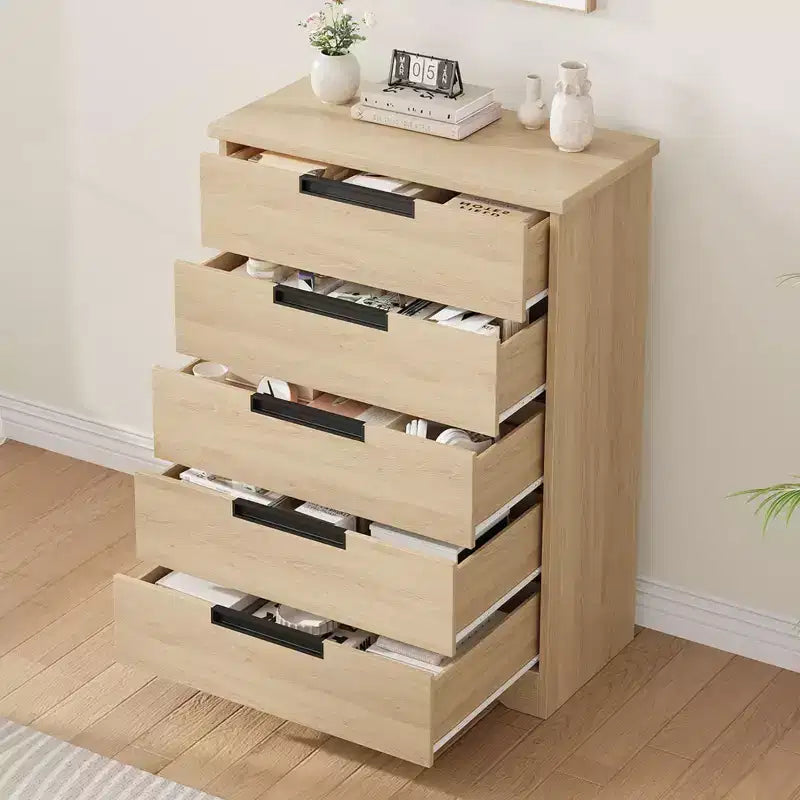 Commode de chambre à 5 tiroirs, commode en bois pour placard, meuble de rangement pour couloir, salon et bureau