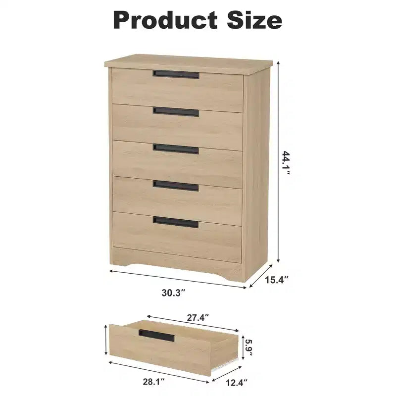 Commode de chambre à 5 tiroirs, commode en bois pour placard, meuble de rangement pour couloir, salon et bureau