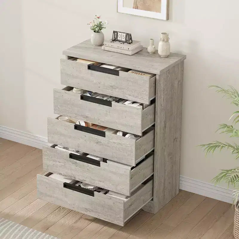 Commode de chambre à 5 tiroirs, commode en bois pour placard, meuble de rangement pour couloir, salon et bureau