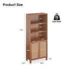 MAYEERTY Bibliothèque à 5 niveaux avec portes en rotin - Étagères hautes de présentation pour bureau à domicile et chambre à coucher (Noir)