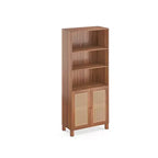 MAYEERTY Bibliothèque à 5 niveaux avec portes en rotin - Étagères hautes de présentation pour bureau à domicile et chambre à coucher (Noir)