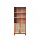 MAYEERTY Bibliothèque à 5 niveaux avec portes en rotin - Étagères hautes de présentation pour bureau à domicile et chambre à coucher (Noir)