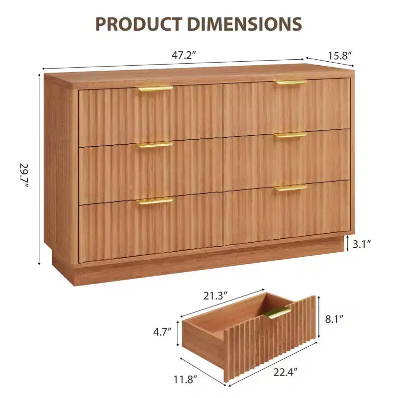 Commode moderne à 6 tiroirs pour chambre à coucher, commode en bois de 120 cm, meuble de rangement compact pour chambre d'enfant, placard, salon, appartement