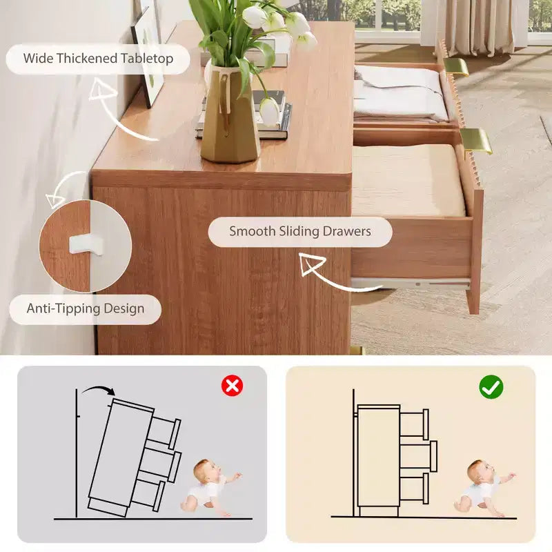 Commode moderne à 6 tiroirs pour chambre à coucher, commode en bois de 120 cm, meuble de rangement compact pour chambre d'enfant, placard, salon, appartement