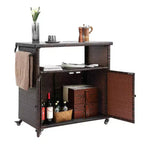 NAYSAYE Bar Serving Cart Outdoor Wicker Wine and Beverage Counter with Glass Tabletop for Patio , Black and Brown, 35.2*20.6*34.2