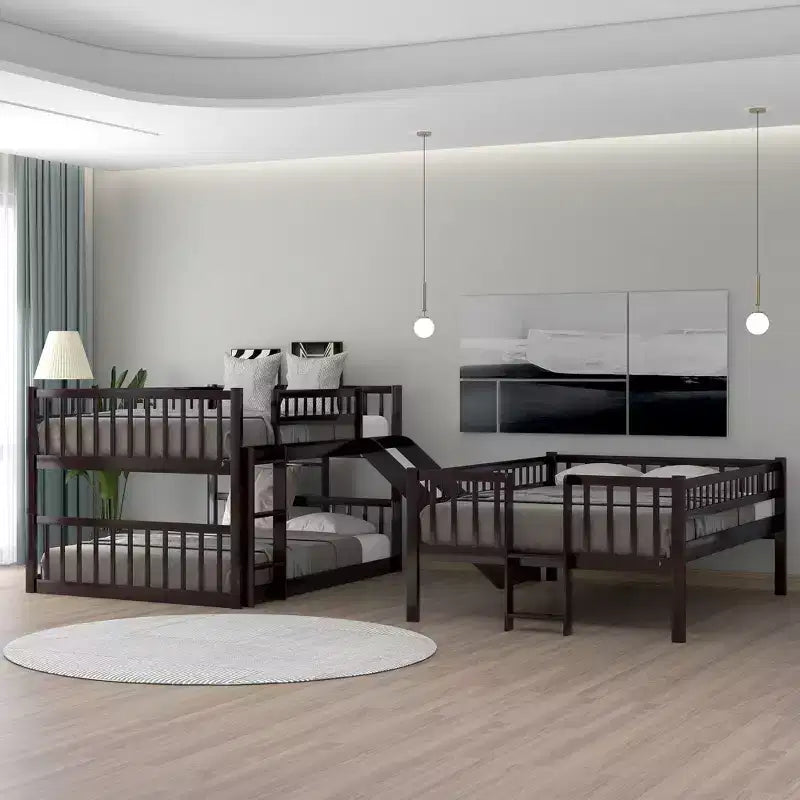 Bellemave Lit superposé triple pour adulte avec échelle et toboggan, expresso