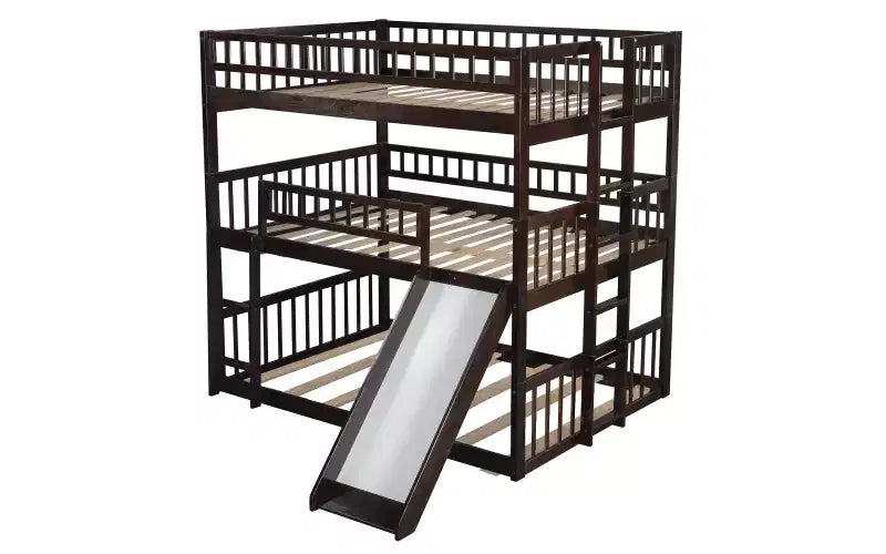 Bellemave Lit superposé triple pour adulte avec échelle et toboggan, expresso