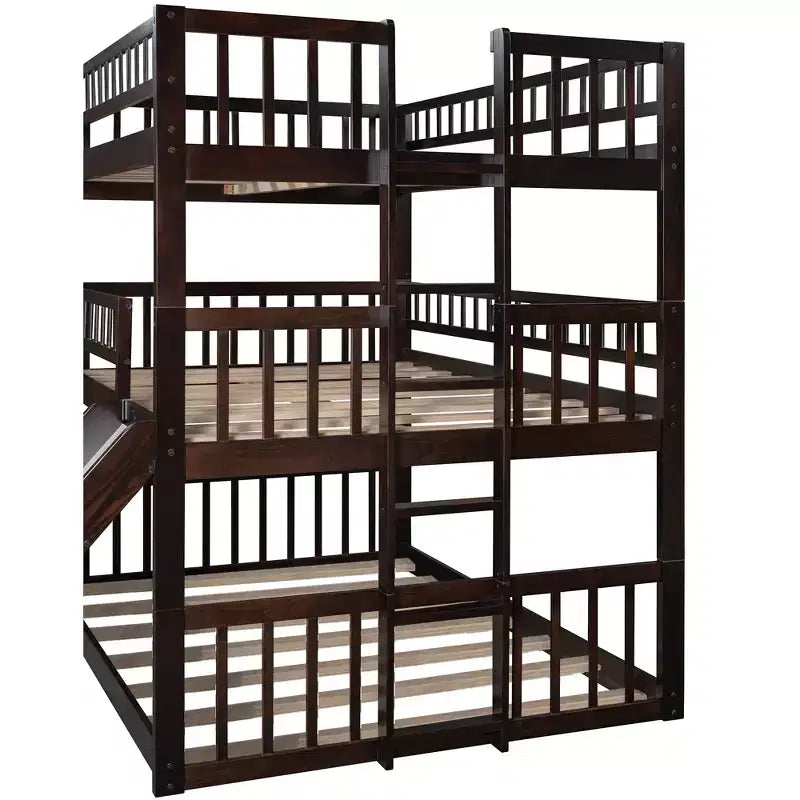 Bellemave Lit superposé triple pour adulte avec échelle et toboggan, expresso