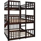 Bellemave Lit superposé triple pour adulte avec échelle et toboggan, expresso