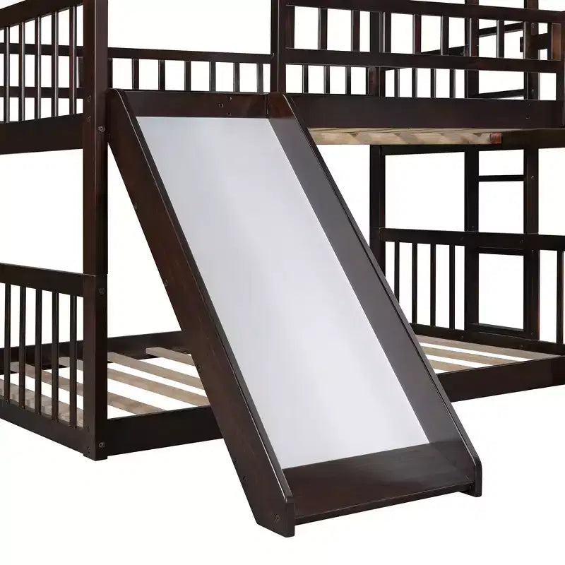 Bellemave Lit superposé triple pour adulte avec échelle et toboggan, expresso