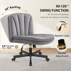 Chaise de Bureau KERDOM à Pieds Croisés, Chaise de Bureau sans Accoudoirs Réglable avec Assise Large, Tissu Velours, Gris