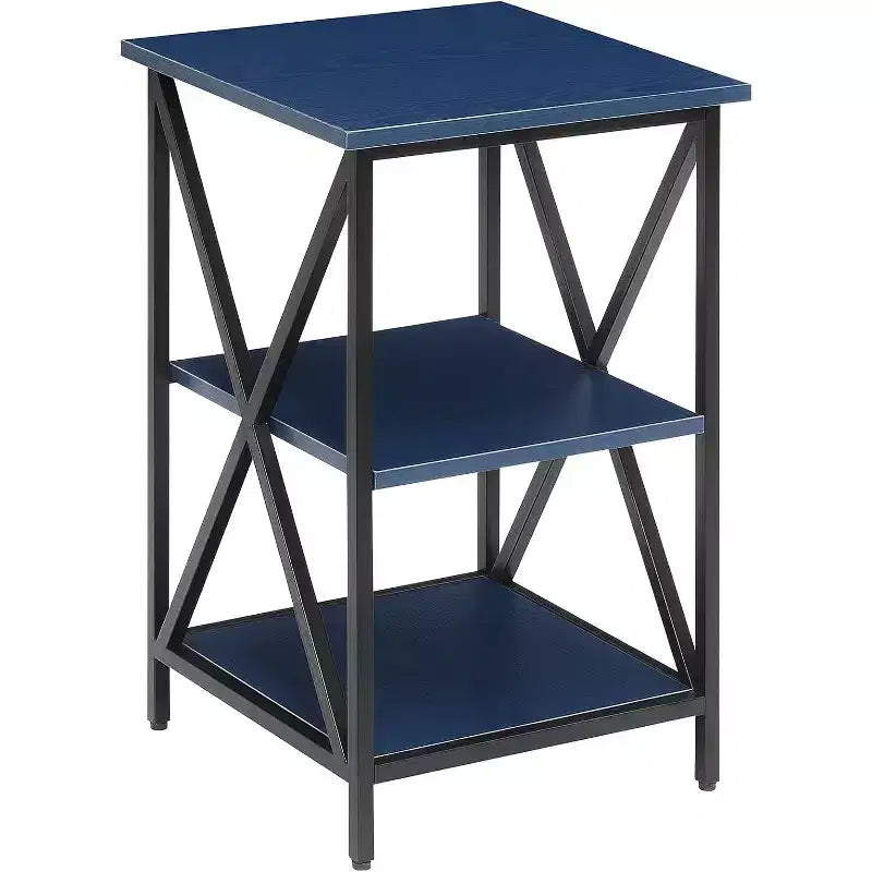 Table d'appoint à trois niveaux HomeStock Belmont avec cadre métallique élégant, étagères ouvertes et grand espace de rangement pour l'affichage ou les essentiels quotidiens