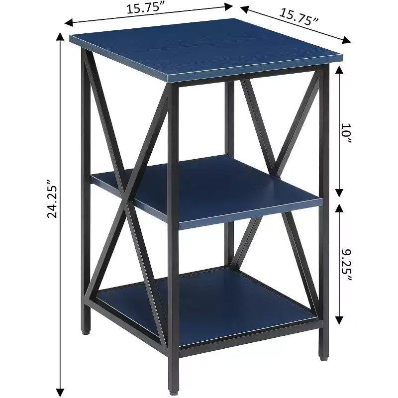 Table d'appoint à trois niveaux HomeStock Belmont avec cadre métallique élégant, étagères ouvertes et grand espace de rangement pour l'affichage ou les essentiels quotidiens