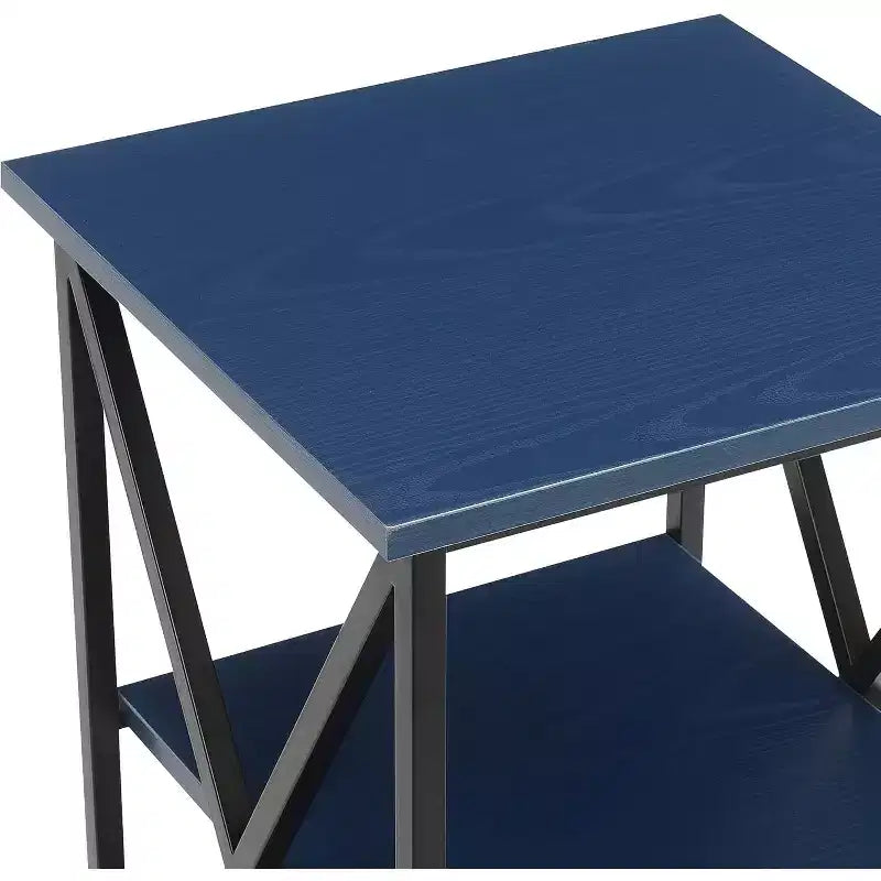 Table d'appoint à trois niveaux HomeStock Belmont avec cadre métallique élégant, étagères ouvertes et grand espace de rangement pour l'affichage ou les essentiels quotidiens