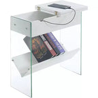Table d'appoint industrielle rustique HomeStock Belmont avec plateau rainuré, accents métalliques décoratifs, deux étagères de rangement et cadre métallique robuste
