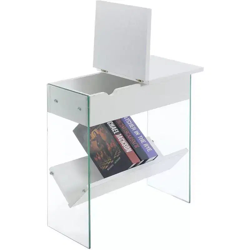 Table d'appoint industrielle rustique HomeStock Belmont avec plateau rainuré, accents métalliques décoratifs, deux étagères de rangement et cadre métallique robuste