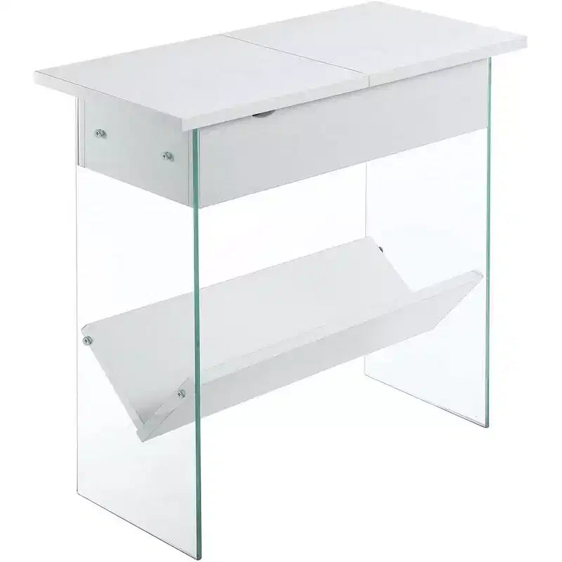 Table d'appoint industrielle rustique HomeStock Belmont avec plateau rainuré, accents métalliques décoratifs, deux étagères de rangement et cadre métallique robuste