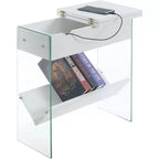 Table d'appoint industrielle rustique HomeStock Belmont avec plateau rainuré, accents métalliques décoratifs, deux étagères de rangement et cadre métallique robuste