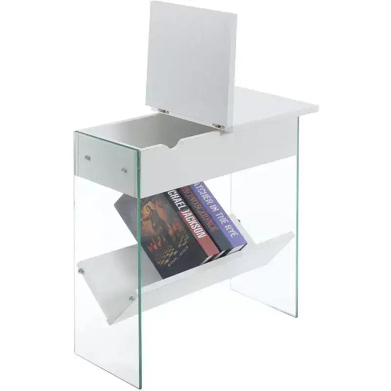Table d'appoint industrielle rustique HomeStock Belmont avec plateau rainuré, accents métalliques décoratifs, deux étagères de rangement et cadre métallique robuste
