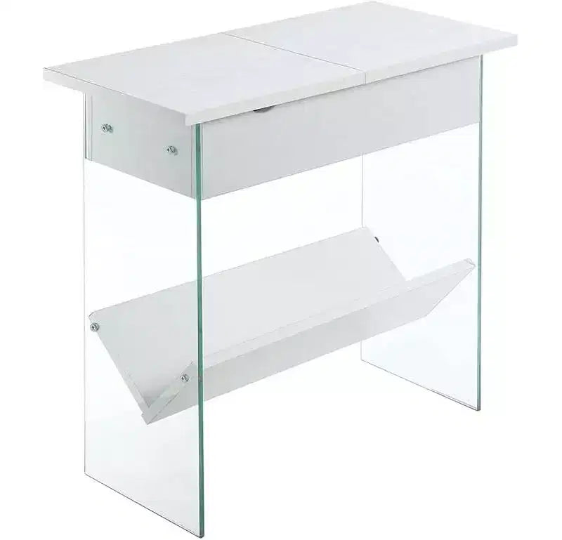 Table d'appoint industrielle rustique HomeStock Belmont avec plateau rainuré, accents métalliques décoratifs, deux étagères de rangement et cadre métallique robuste