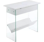 Table d'appoint industrielle rustique HomeStock Belmont avec plateau rainuré, accents métalliques décoratifs, deux étagères de rangement et cadre métallique robuste