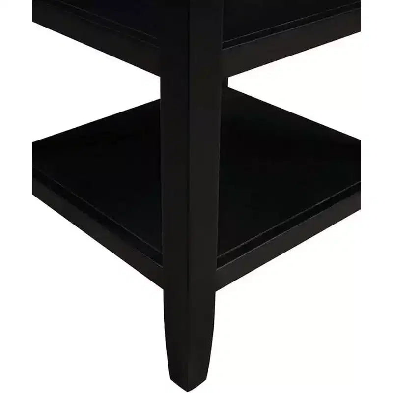 Table d'appoint Belmont HomeStock avec étagères inférieure et intermédiaire, table d'appoint simple de style transitoire en bois d'hévéa pour exposition, rangement et utilisation dans le salon
