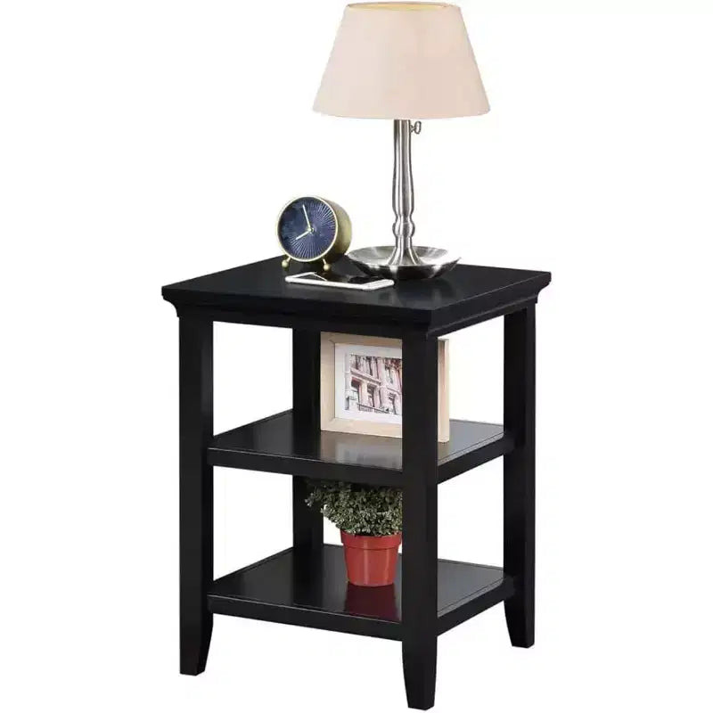 Table d'appoint Belmont HomeStock avec étagères inférieure et intermédiaire, table d'appoint simple de style transitoire en bois d'hévéa pour exposition, rangement et utilisation dans le salon