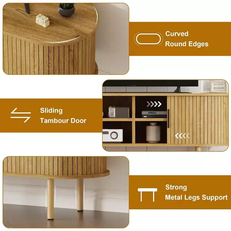 Meuble TV moderne COZONY avec portes coulissantes, Meuble console multimédia en bois avec étagères réglables pour rangement de salon